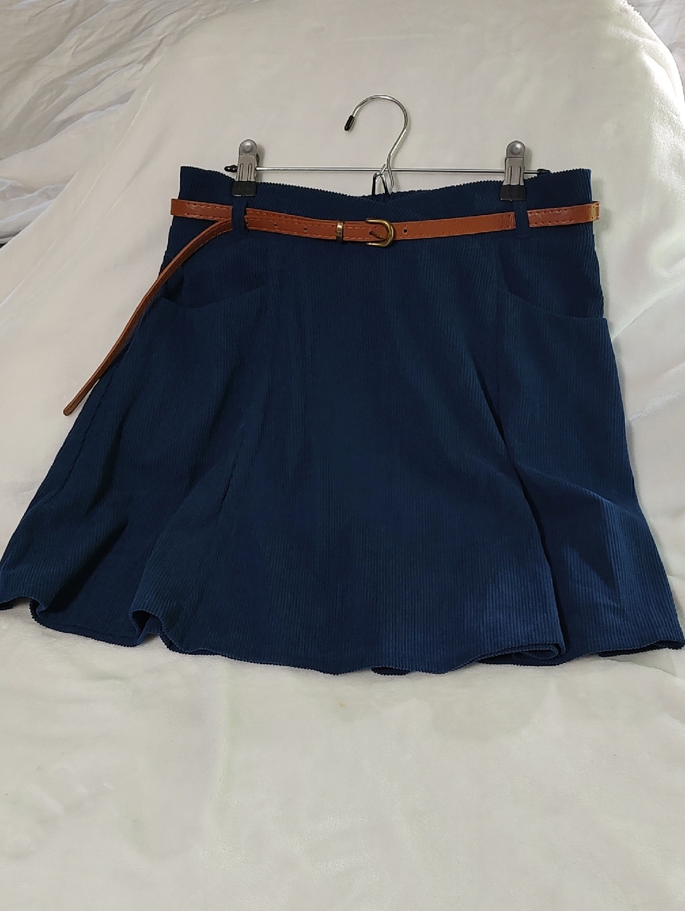 Classic Navy Circle Skater Skirt with Brown Belt